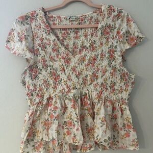 American Eagle Outfitters Floral Smocked Blouse